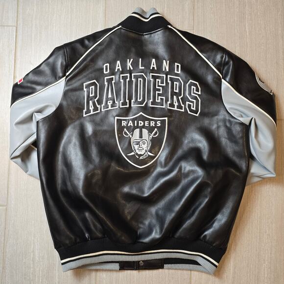 VTG NFL Oakland Raiders Men's Faux Leather Varsity Jacket XL AFC PATCH - Picture 7 of 12